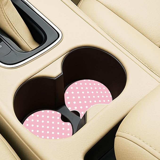 Ceramic Car Coasters – Absorbent Car Cup Holder Coaster Set for Women, Cute Aesthetic Car Accessories for Girls, 2 Pack (Magenta)
