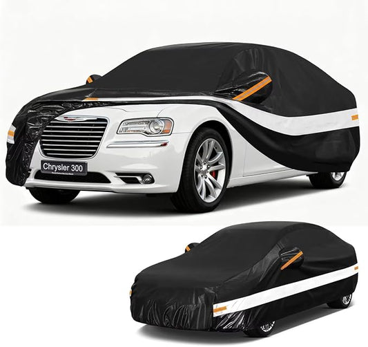 10 Layers Car Cover Custom Fit for Chrysler 300 (2004-2023), Waterproof All Weather for Automobiles, Outdoor Full Cover Sun Dust Rain Protection with Cotton. Black