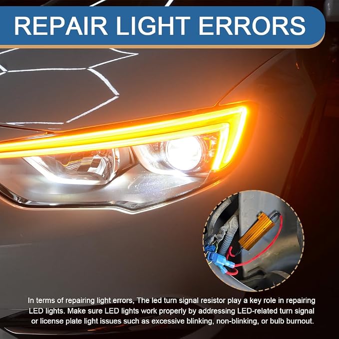 2PCS 50W 6Ohm Load Resistors, LED Resistor Turn Signal, Car LED Turn Signal Light Load Aluminum Shell with Wire Clip, Tail Light Bulb Fast Blink Error Code Warning Cancellor for Fix Hyper Flash