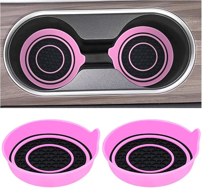 Mandark Car Cup Holder Coaster, 2.75 Inch Non-Slip Vehicle Cup Holder Insert Mats, Dustproof Automotive Interior Console Cup Insulated Pads Accessories, Universal for SUV, Sedan, Truck (Pink)