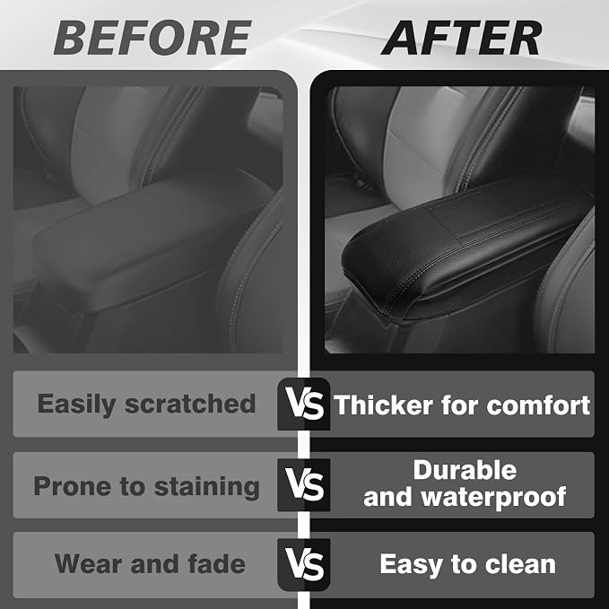 Muslogy Center Console Armrest Cover Fit for Toyota RAV4 2013-2018 Accessories, Comfort Armrest Pad Console Lid Cushion Vegan Leather 1-Inch Extra Thick