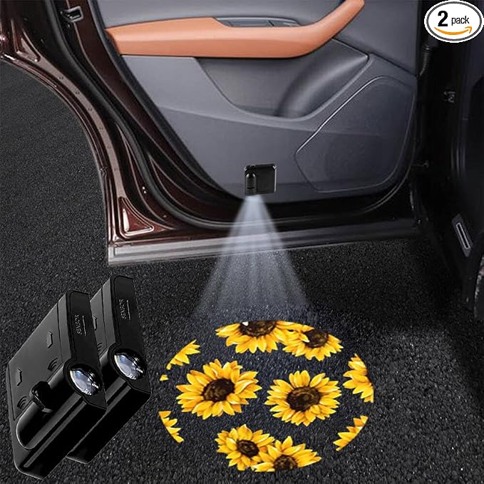 2PCS No Fade Car Door Lights,Sunflower Door Lights Logo Projector LED Shadow Welcome Lamp,Car Accessories Sunflower Gifts for Women,Suitable for All Brands Vehicles Motorcycle