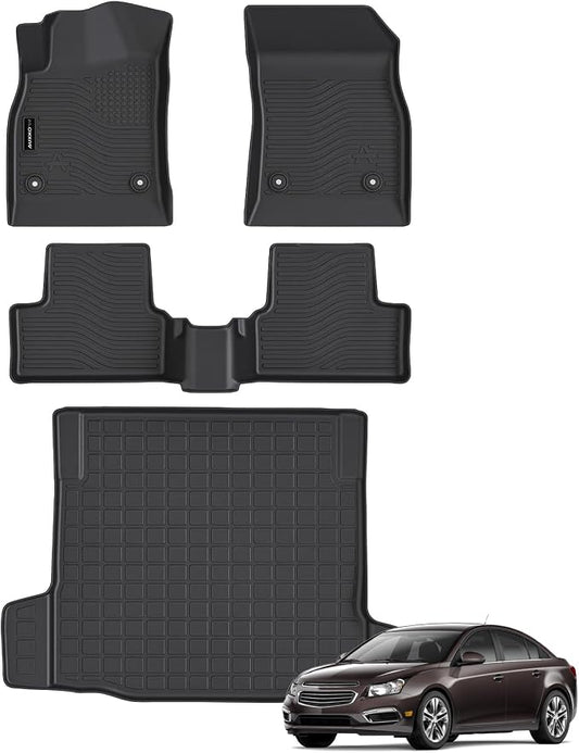 Auxko All Weather Floor Mats Cargo Mat Fits for Chevy Cruze 2011-2015 & Cruze Limited 2016 TPE Liners All Season Accessories Guard Odorless Anti-Slip Floor Liners Trunk Tray