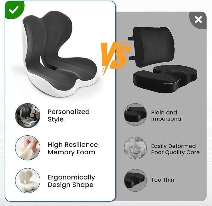 Car Seat Cushion Reducing Sciatica Pressure, Back & Tailbone Comfort | Hollow Design for Coccyx, Double-Sided Anti-Slip, Ergonomic Memory Foam Lumbar Cushion, Suitable for Long Sitting, 2PCS