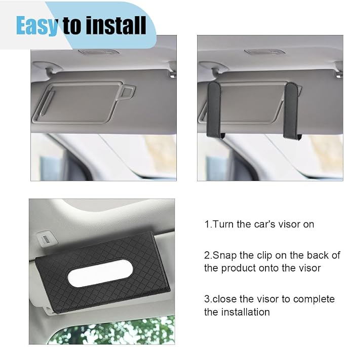 JOYCOURT Car Sun Visor Tissue Holder, Leather Tissue Holder for Car, Rectangle Napkin Holder for Car, Hanging Tissue Clip, Car Mask Holder, Sun Visor Accessory Universal for Most Vehicles (Black)