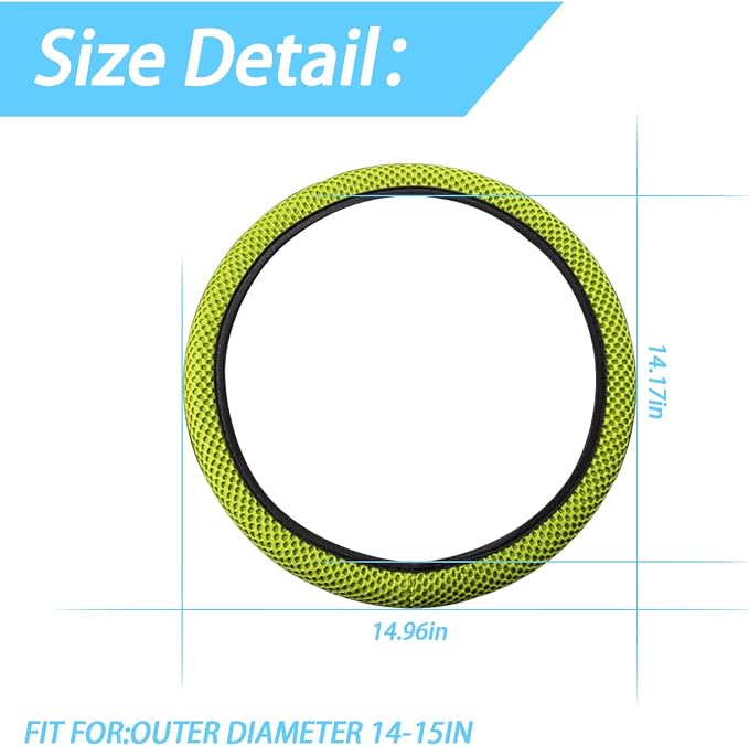 Moly Magnolia Elastic Stretch Steering Wheel Cover, Universal 15 Inch Automotive Steering Wheel Cover, Microfiber Breathable Anti-Slip Odorless Ice Silk, Warm in Winter Cool in Summer (Grass Green)