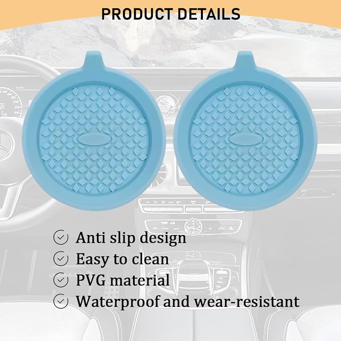 4PCS Car Cup Holder Coaster, Silicone Non-Slip Shockproof Vehicle Drink Cup Insert Mat, Dustproof Embedded Automotive Interior Water Bottle Pad, Universal for SUV Van Truck (Light Blue)