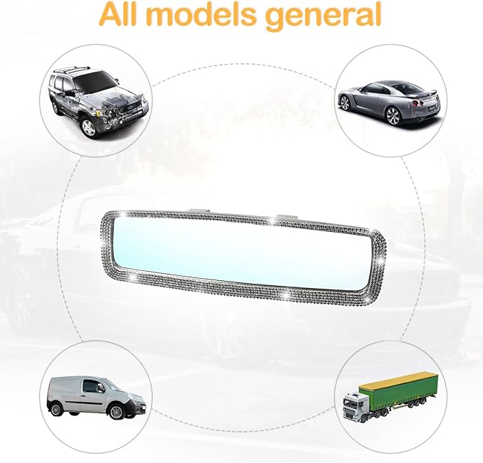 Osilly Bling Car Rearview Mirror, Decorations Rear View Mirror with Crystal Rhinestones & Diamonds, Car Interior Trim Accessories, Clip-on & HD Glass, Sparkly Gift for Mother Women Girls (Black)