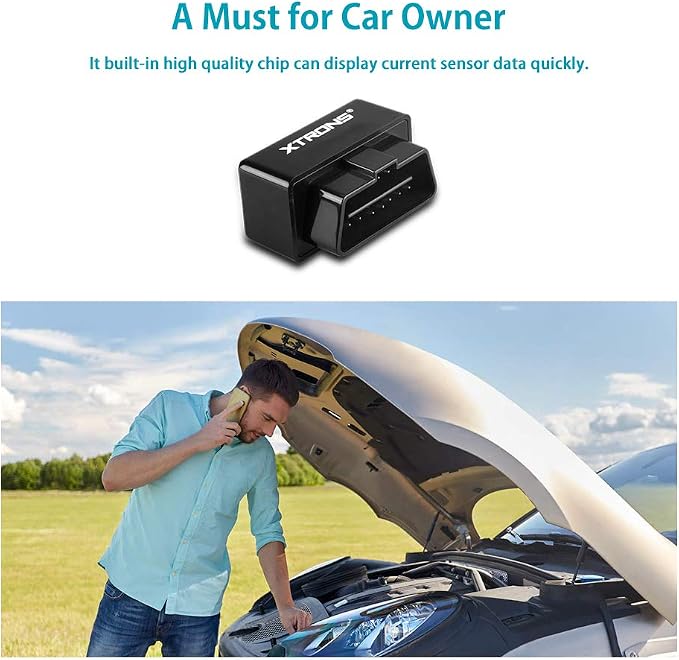 XTRONS Wireless Bluetooth OBD2 Android OBDII Car Auto Diagnostic Scanner Tool Torque Special for XTRONS Android Car Stereo for Ford for Cadillac for Lexus for VW for Porsche for BMW (TQ101 TME100L)