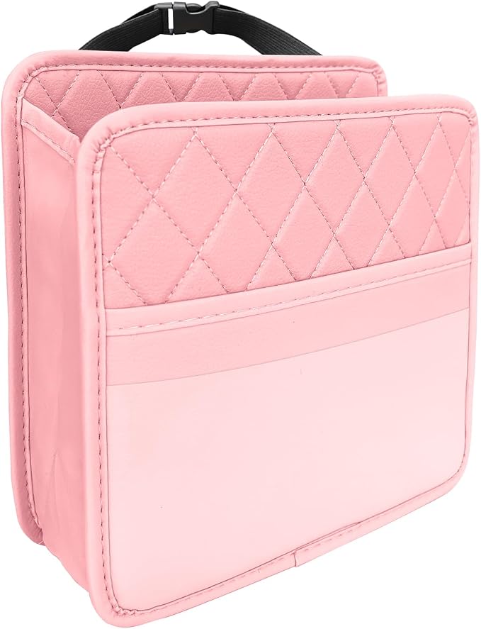Car Seat Back Organizer, Car Organizers and Storage, PU Leather Vehicle Backseat Hanging Storage Pocket, Multipurpose Auto Organizer Hanging Universal for Most Vehicles (Pink)