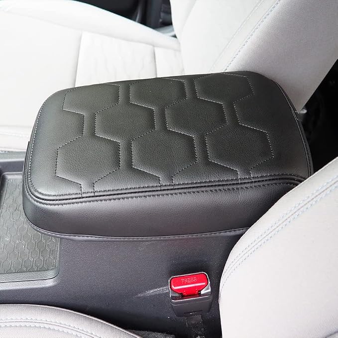 Muslogy Center Console Armrest Cover Fit for Nissan Frontier 2022-2025 2026 Accessories, Comfort Armrest Pad Console Lid Cushion Vegan Leather Regular Thick (V1 Black Trim)