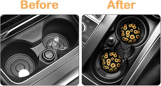 Osilly Car Coasters for Drinks, 2PCS Absorbent Sunflower Cup Holders for Women/Men, 2.75 Inch Removable Cup Holder Insert Coaster for Drinks, Car Interior Accessories for Most Cars