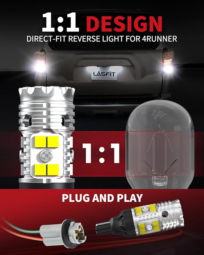 LASFIT 921 LED Reverse Backup Light Bulbs Fit for 2006-2024 Toyota 4runner, 6000K Cool White Super Bright OEM 912 W16W Replacement, 2pcs