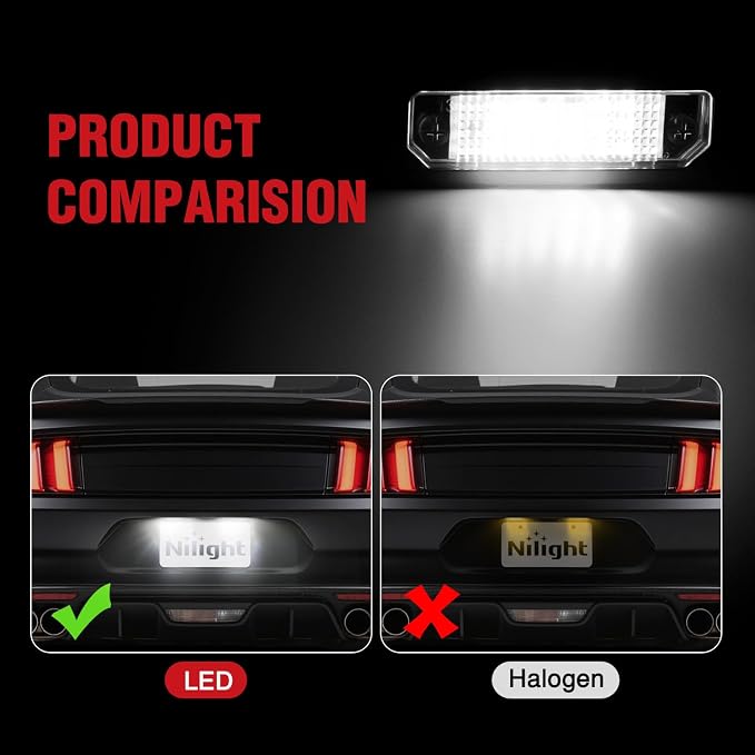 Nilight License Plate Lights Compatible with 2010 2011 2012 2013 2014 Ford Mustang 2008 2009 Ford Mercury Sable 2014 2015 Ford Edge 2010-2018 Ford Taurus with Black housing 6000K White 2PCS Pack