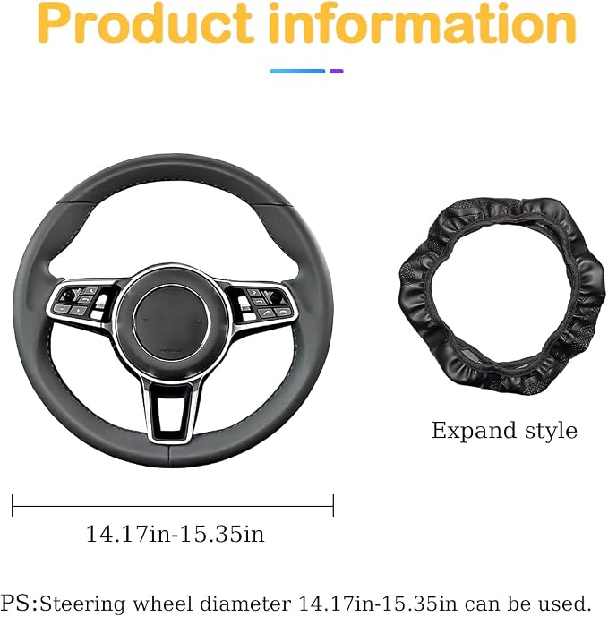 Osilly Car Steering Wheel Cover, 15 inch Carbon Fiber Microfiber PU Leather Elastic Steering Wheel Protector for Men Women, Anti-Slip Breathable Car Interior Accessories for Most Cars (Black)