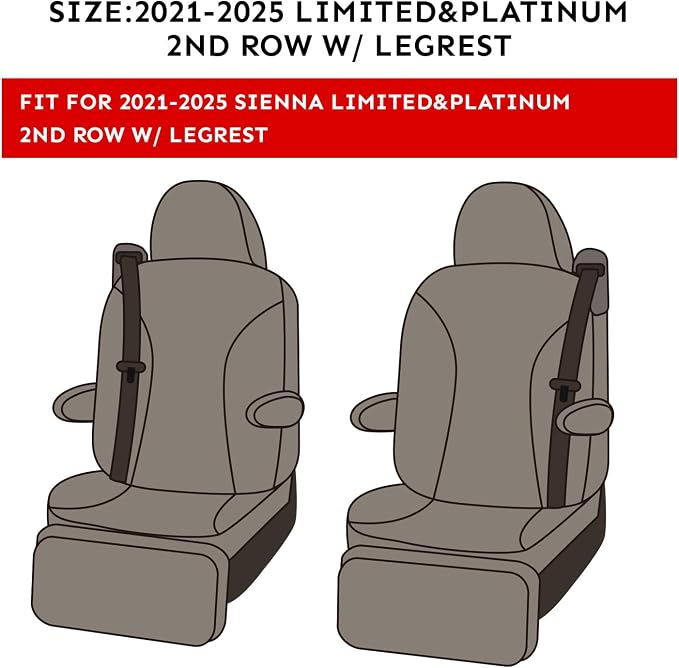 coverdream Sienna Seat Covers Custom Fit for 2021-2026 Toyota Sienna Limited,Platinum,7-Seater,2nd Row Captain Seats W/Leg Rest,Waterproof Faux Leather Car Seat Protector(Full Set,Black)