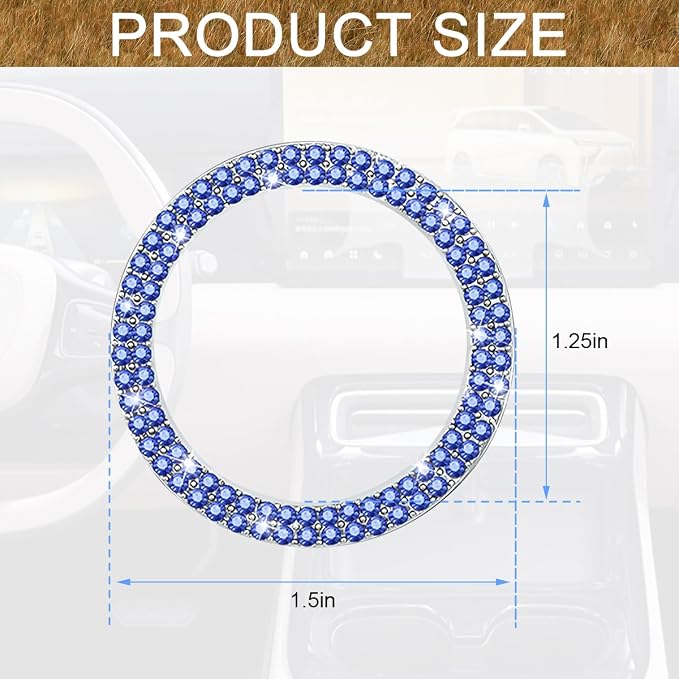 Bling Car Engine Start Ring Decals, 2PCS Sparkling Crystal Rhinestone Vehicle Push to Start Button Sticker, Diamond Auto Key Ignition Knob Decorative Ring, Universal for Vehicles (Light Blue)