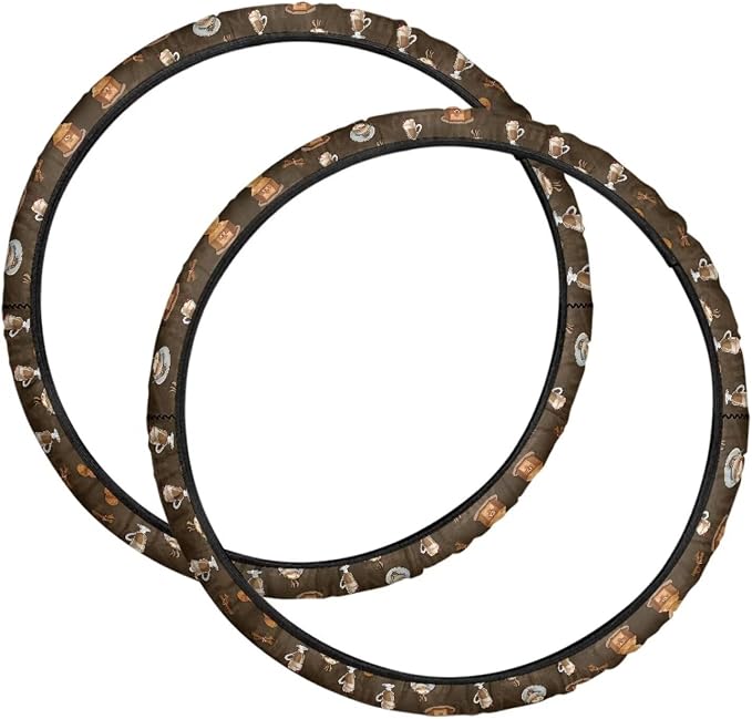 Coffee Print Wheelchair Decorations 2 Pack Wheelchair Wheel Covers Non-Slip Wheelchair Accessories Tyre Covers to Protect Floors Carpets