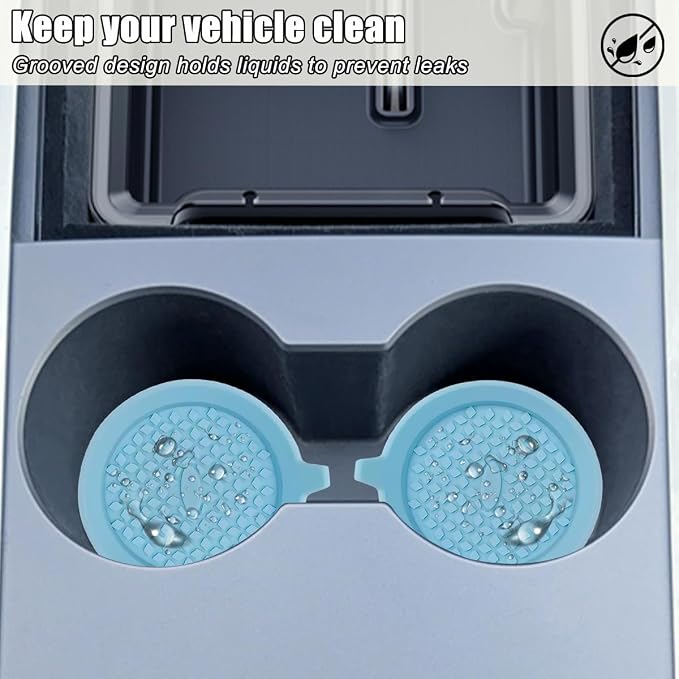 4PCS Car Cup Holder Coaster, Silicone Non-Slip Shockproof Vehicle Drink Cup Insert Mat, Dustproof Embedded Automotive Interior Water Bottle Pad, Universal for SUV Van Truck (Light Blue)