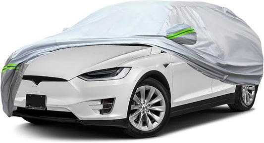 AUQDD 6-Layers Premium SUV Car Cover Waterproof All Weather Weatherproof UV Sun Protection Snow Dust Storm Resistant Outdoor Exterior Custom Form-Fit Full Padded Car Cover with Straps 188"-200" K8