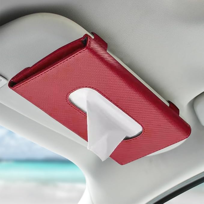 Car Tissue Holder, Sun Visor Napkin Holder, Premium PU Leather Car Tissue Box, with Tissue Refill, Universal Version Hanging Tissue Holder for Cars, Trucks, SUVs