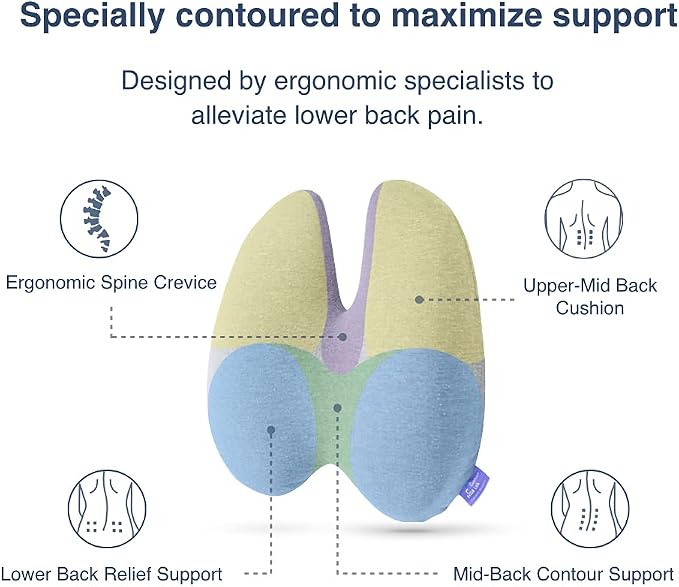 C CUSHION LAB Extra Dense Lumbar Pillow - Patented Ergonomic Multi-Region Firm Back Support for Lower Back Pain Relief - Lumbar Support Cushion with Strap for Office Chair, Car, Sofa, Plane - Black