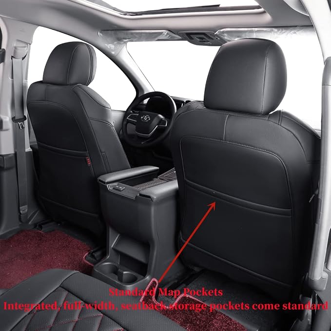 coverdream Sienna Car Seat Covers Custom Fit for 2011-2020 Toyota Sienna XLE,Limited,Limited Premium,2nd Row Captain Seats w/Foot Rest,Full Coverage Leather Seat Protector(Full Set,Black/Red)