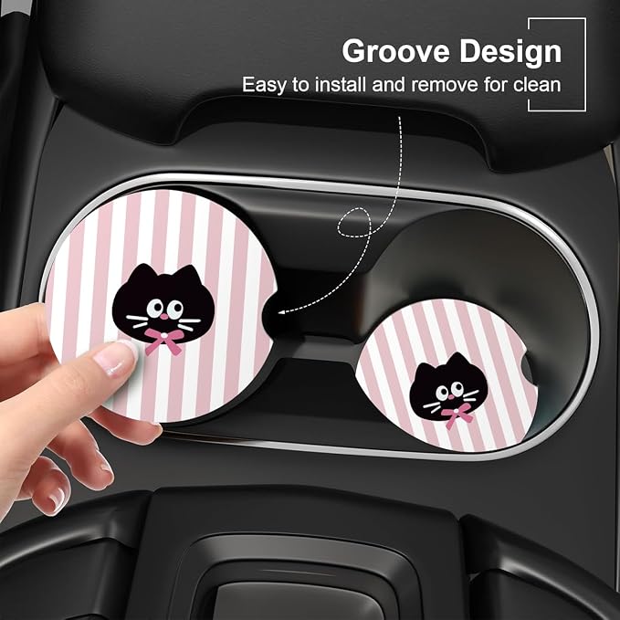 Ceramic Car Coasters – Absorbent Car Cup Holder Coaster Set for Women, Cute Aesthetic Car Accessories for Girls, 2 Pack (Sea Pink)