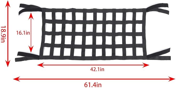 Mesh Cargo Net Hammock Roof Top Netting Hammock for Jeep Wrangler YJ TJ JK JKU JL JLU JT & Gladiator JT Accessories 1987-2024 (Black)