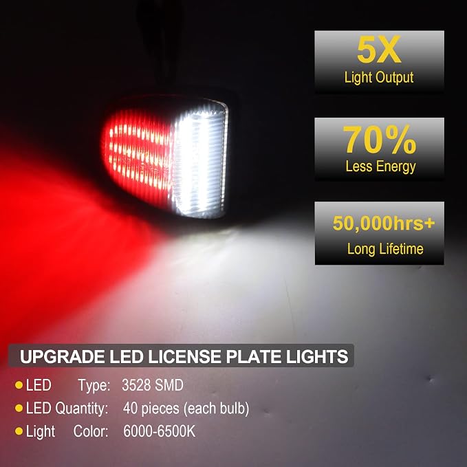 License Plate Light for Silverado & Sierra 1500 2500 3500 HD 6000K LED | Tag Lights for Avalanche/Tahoe/Suburban/Traverse/Yukon/Yukon XL/Escalade&ESV/EXT Pickup Red Tube Tag Lamp