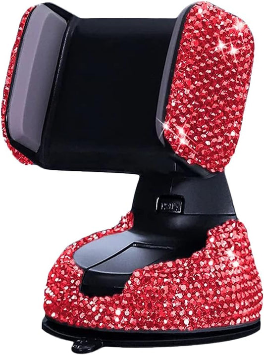 SUNCARACCL Bling Car Phone Holder, 360°Adjustable Crystal Auto Phone Mount Universal Rhinestone Car Stand Phone Holder Car Accessories for Windshield Dashboard and Air Outlet (Red)