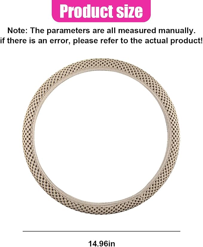 Elastic Stretch Steering Wheel Cover, Anti-Slip, 15inch, Beige | Microfiber Odorless Breathable Ice Silk Car Steering Wheel Protector, Easy Carry, Warm in Winter & Cool in Summer