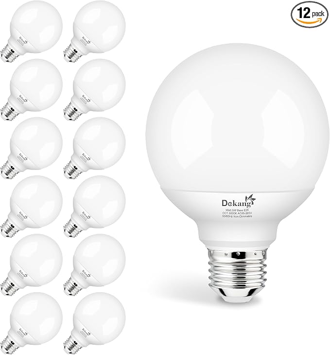 12-Pack G25 LED Globe Light Bulbs for Bathroom 5000K Daylight White, E26 Base Vanity Light Bulbs 60W Incandescent Equivalent, 5W Round Light Bulb, 500LM, CRI 85+, Non-dimmable