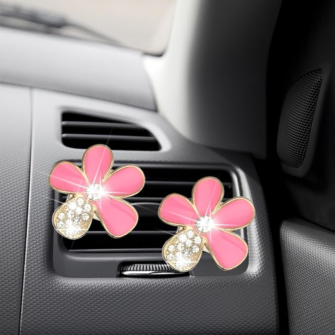 Mandark 6PCS Bling Daisy Flower Car Air Vent Clip, Crystal Rhinestone Vehicle Air Vent Outlet Clip, Cute Auto Air Conditioning Clip Charm Interior Decor Accessories for Women Girls（Pink）