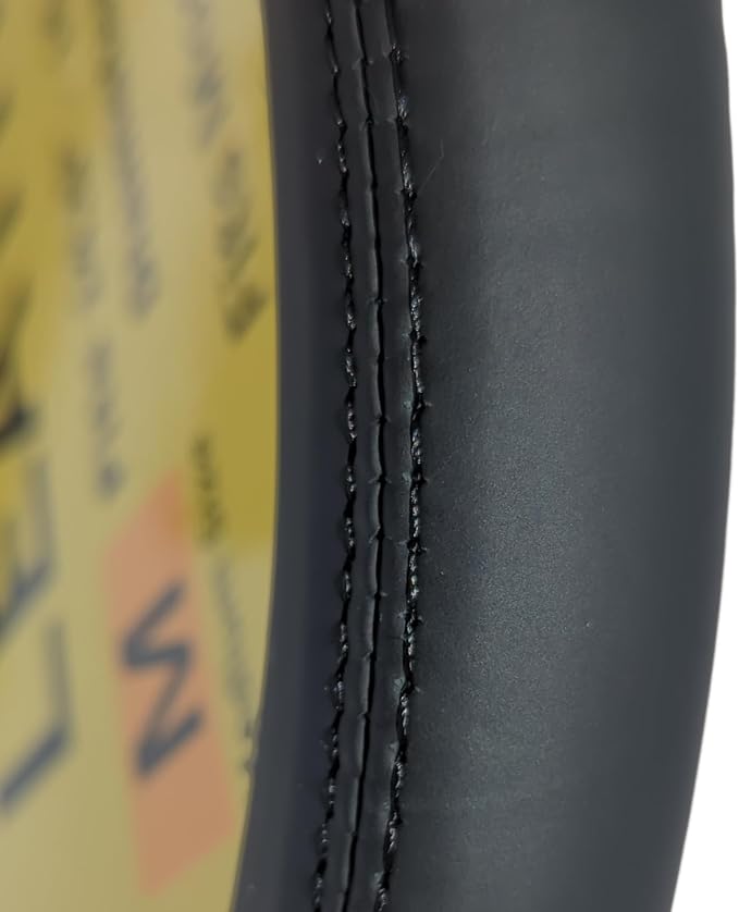 Steering Wheel Cover, Black, Real Genuine Leather, 15 inch, for Men and Women, Universal, Stretch On, Heat Resistant, Stays Cool, Non-Slip, HANWOLF
