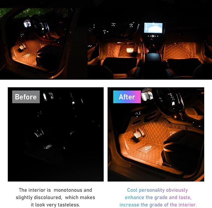 Ohleats Car LED Strip Light, 24 LED RGB Auto Interior Atmosphere Lights, Cigarette Lighter Under Dash Ambient Night Light, Interior Decorative Lamp Lighting Kit Car Accessories (Orange)