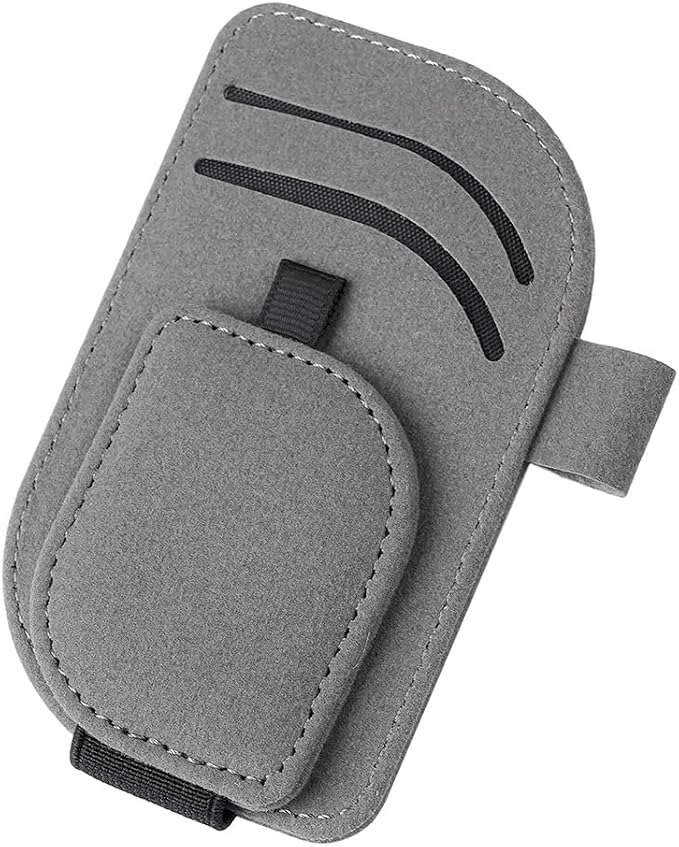 Car Sun Visor Organizer, Multi-Pocket Vehicle Sunglass Card Holder with Pen Slot, Automotive Interior Sunshade Glasses Storage Organizer, Universal Fit (Gray)