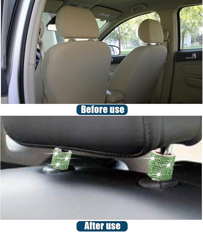 BELOMI 4 Pack Car Headrest Collars, Bling Car Head Rest Collars Rings Decor, Rhinestone Car Head Rest Collars, Diamond Interior Car Seat Accessory (Style 2-Green)
