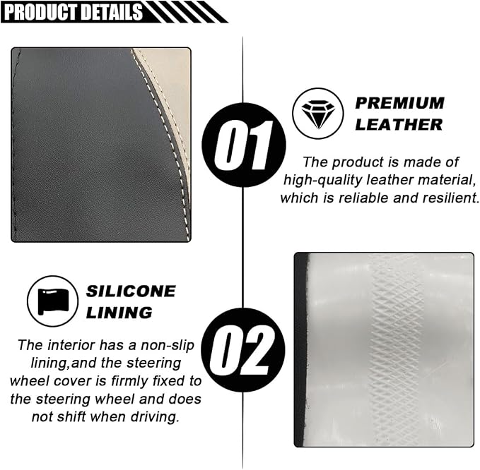 LAINLOY 15" Car Steering Wheel Cover, Microfiber Leather Cover, Beige | Anti-Slip Breathable Steering Wheel Decoration, Universal Steering Wheel Accessories for Diverse Cars