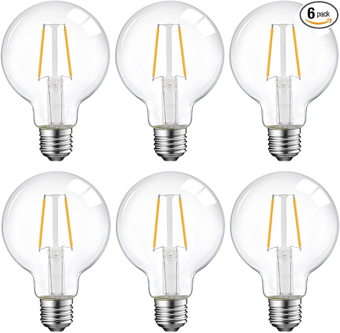 E ENERGETIC LIGHTING 5W Dimmable G25 LED Globe Light Bulb, G25 LED Vintage Light Bulb, 60W Equivalent, 500Lumens, 2700K Soft White, E26 Base, ETL Listed, 6-Pack