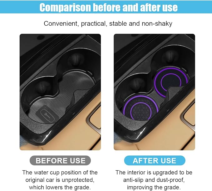 2PCS Car Cup Holder Coasters, 2.75 Inch Auto Non-Slip Anti Dust Cup Mats, Console Cup Holder Insert Coaster Auto Insulated Mats, Universal Interior Accessories for Most Cars (Purple)