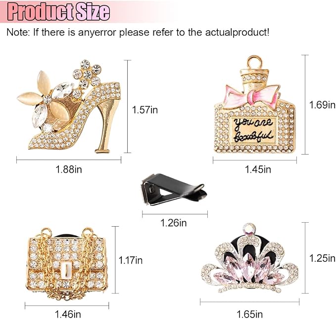 4PCS Bling Car Air Vent Clip, Crystal Rhinestone Heels Bag Crown Perfume Bottle Dashboard Air Vent Trim Clips, Car Interior Outlet Diffuser Decoration Accessory for Women (Gold)