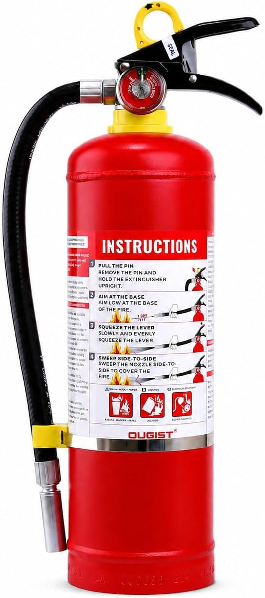 Ougist ABC Dry Chemical Fire Extinguisher, 5 lb – 2-A:10-B：C Rated for Home, Office & Vehicle, Quick Release, Easy-Grip Handle, Ideal for Electrical & Grease Fires, Car Extinguisher, Model FF2KG