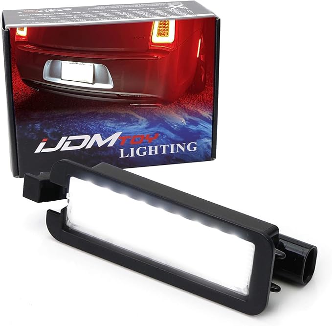 iJDMTOY Xenon White 18-SMD Full LED License Plate Light Kit Compatible With Dodge 2015-up Charger Challenger, Compatible With Chrysler 300 & Pacifica, Compatible With Jeep 2017-up Compass, etc