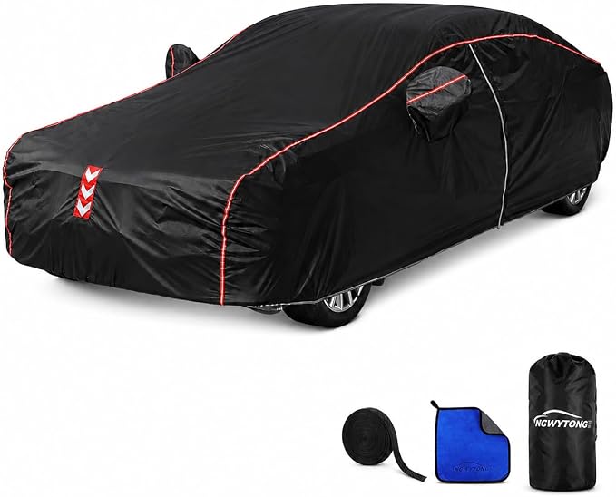 Car Cover Waterproof All Weather, 8-Point Fastening for Sedans 186-193 in | 8-Point Fastening, 120s Quick Setup, 600D Oxford Fabric, All-Weather Protection