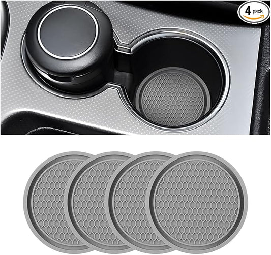 4 Pack Car Cup Holder Coaster, 2.75 Inch Diameter Non-Slip Universal Insert Coaster, Durable, Suitable for Most Car Interior, Car Accessory for Women and Men (Gray)