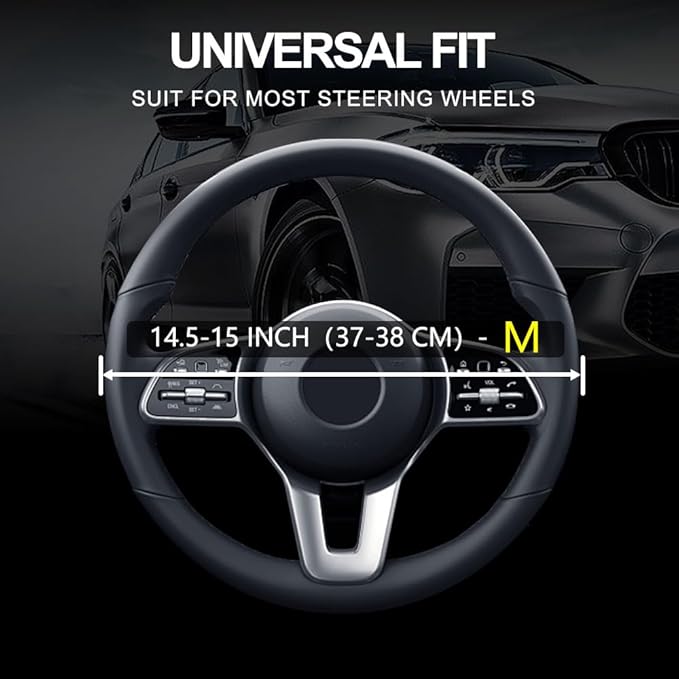 Leather Car Steering Wheel Cover, Non-Slip Car Wheel Cover Protector Breathable Microfiber Leather Universal Fit for Most Cars (Orange-2)