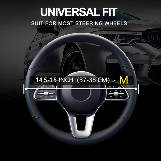Leather Car Steering Wheel Cover, Non-Slip Car Wheel Cover Protector Breathable Microfiber Leather Universal Fit for Most Cars (Blue)