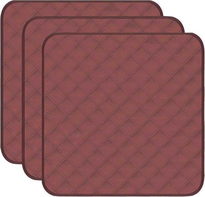 RIQINXIN Washable Seat Protector Pads for Chairs 3pcs Non-Slip Waterproof Incontinence Chair Pads for Adults Armchair Furniture 21x22in Coffee