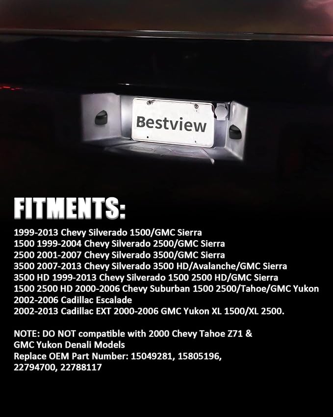 Bestview LED License Plate Light Tag Lamp Assembly - Tag Lights Led with Red OLED Neon Tube - Compatible with Chevy Silverado Suburban Tahoe GMC Sierra 1500 2500 3500 HD Escalade EXT, 2 Pieces